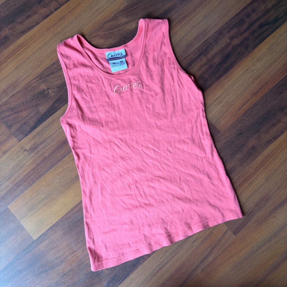 Y2K Athletic Curves Gym Merchandise‎ Coral Pink Cotton Embroidered Logo Tank